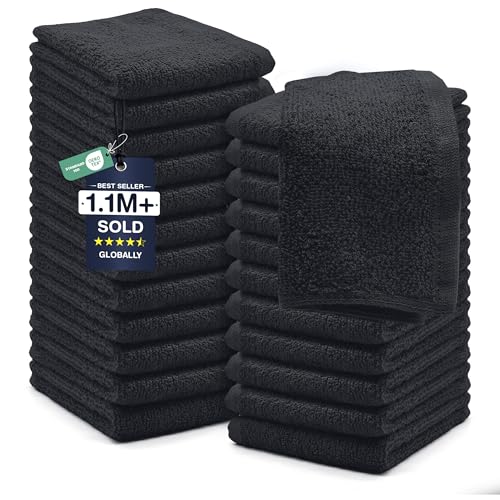 DAN RIVER 24 Pack Wash Cloths for Showering [12x12] - 100% Cotton Washcloths Premium Quality Flannel Face Cloths for Bathroom, Highly Absorbent and Soft Feel Wash Clothes, Charcoal - color: Dark Gray, size: Wash Cloth (PK 24) - 12x12