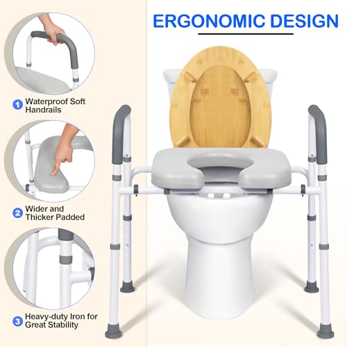 Raised Toilet Seat with Handles, Adjustable Width & Height Commode Chair for Toilet with Arms, 400 lbs Toilet Seat Risers for Seniors, Disabled and Pregnant, Fit Any Toliet