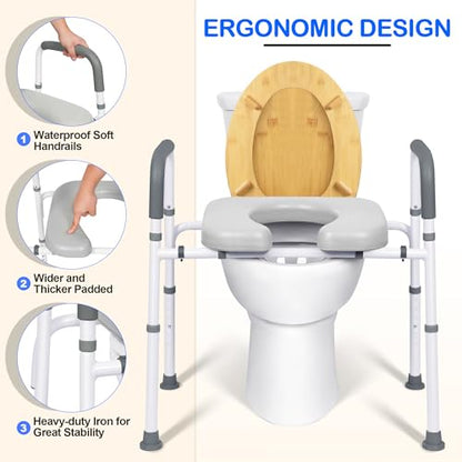 Raised Toilet Seat with Handles, Adjustable Width & Height Commode Chair for Toilet with Arms, 400 lbs Toilet Seat Risers for Seniors, Disabled and Pregnant, Fit Any Toliet