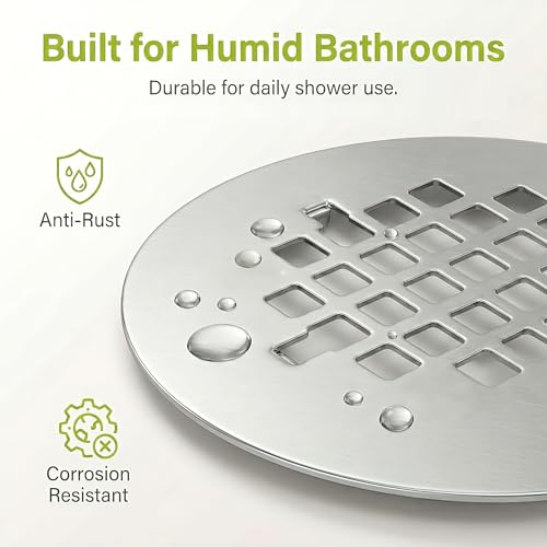 Shower Drain Cover Snap-in Hair Catcher - Brushed Nickel 2 Pack | Stainless steel， 4-1/4" OD round， Fits 2-7/8" pin spacing， Snap in easy install， Shower drain grid, strainer replacement. - color: Brushed Nickel