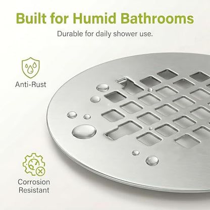 Shower Drain Cover Snap-in Hair Catcher - Brushed Nickel 2 Pack | Stainless steel， 4-1/4" OD round， Fits 2-7/8" pin spacing， Snap in easy install， Shower drain grid, strainer replacement. - color: Brushed Nickel