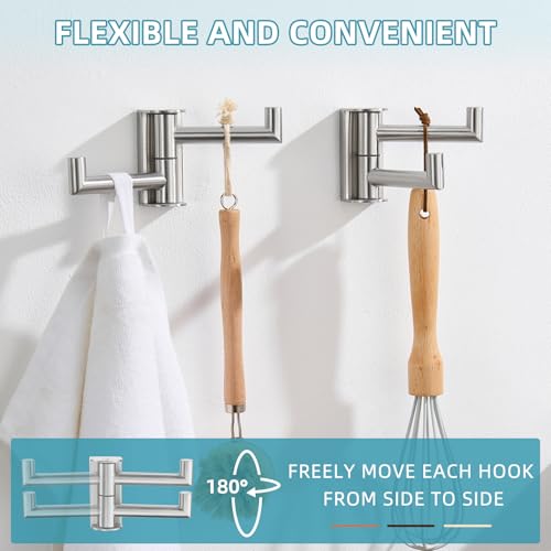 Angle Simple Towel Hooks Swivel, Brushed Nickel Coat Wall Hook, 2 Pack | SUS304 Stainless Steel Robe Hand Towel Holder for Bathroom Kitchen Closet Cabinet, Compact Foldable Design, Screws Mounted - color: Brushed Nickel, size: 2 Pack