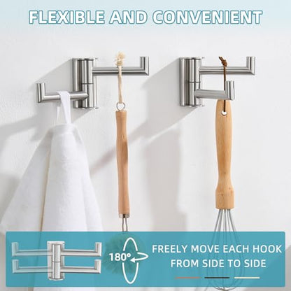 Angle Simple Towel Hooks Swivel, Brushed Nickel Coat Wall Hook, 2 Pack | SUS304 Stainless Steel Robe Hand Towel Holder for Bathroom Kitchen Closet Cabinet, Compact Foldable Design, Screws Mounted - color: Brushed Nickel, size: 2 Pack