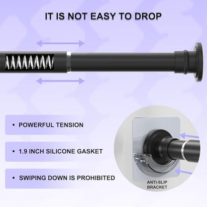 Small Shower Rod 18-32 Inch, Black Adjustable Tension Rod | Heavy Duty No Drilling Design, Suitable for Closet and Curtain Use with Secure Spring Fit - color: Black, size: Y2(18-32in)