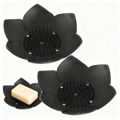VOSAREA 2PCS Silicone Soap Dishes with Draining Lotus Shower Steamer Trays Lotus Flowers Soap Holders Soap Savers for Kitchen Bathroom Shower Counter