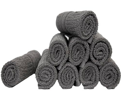 PH Pleasant Home Ribbed Wash Cloths Set - 12 Pack (12” x 12”) – 509 GSM - 100% Ring Spun Cotton Wash Cloth - Super Soft and Highly Absorbent Face Towels (Dark Grey) - color: Dark Grey, style: Ribbed