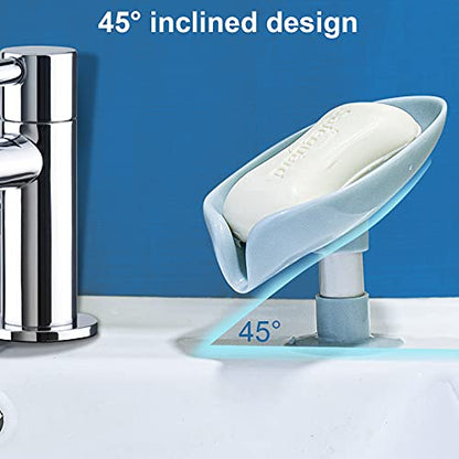 2 Pack Soap Holder Leaf-Shape Self Draining Soap Dish Holder, Not Punched Easy Clean Bar Soap Holder, with Suction Cup Soap Dish Suitable for Shower, Bathroom, Kitchen Sink (Grey + Green) - color: Grey + Green