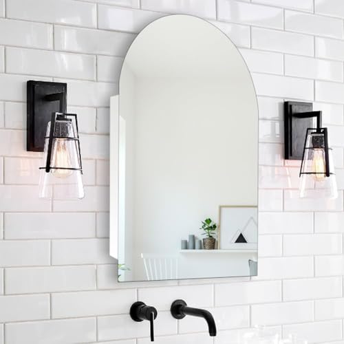 24x36 Inch Arched Bathroom Medicine Cabinet, Frameless Mirror Storage with Modern Cabinet Storage, Removable Shelves, Rust-Resistant White Wall Mounted Vanity - size: CM1018-2436