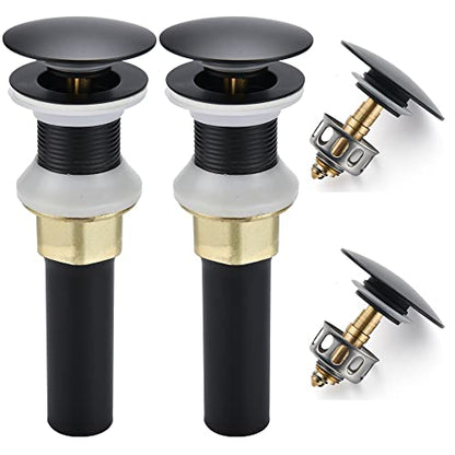 Rockgoya Bathroom Sink Drain,2 Pack Drain Stopper Bathroom Sink Without Overflow,Pop Up Drain Assembly with Detachable Strainer Basket,Built-in Anti-Clogging Strainer,Stainless Steel Mattle Black - color: Mattle Black-2 Pack, style: Without Overflow