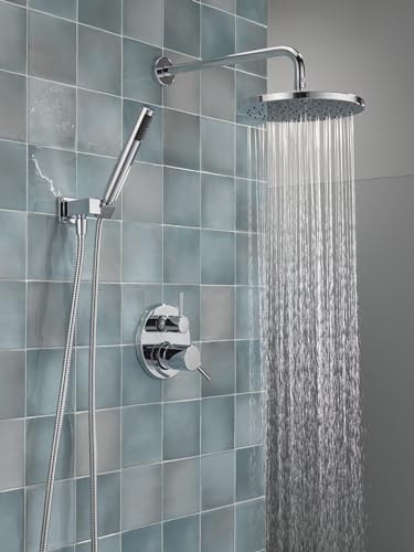 Delta Modern 14 Series Round Rain Shower System Faucet Set, Rainfall Chrome Shower Head and Handle Set, Valve Trim Kit, 10 Inch, Chrome 342702 - color: Chrome