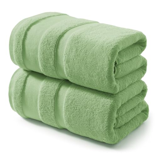 REDKISS 100% Cotton Bath Towels Set of 2, Extra Large Bath Sheets 35 X 70 Inches, Super Soft, Highly Absorbent & Quick Dry Shower Towels for Bathroom, Gym, Spa, Pool & Hotel, Green - color: Mint Green, size: Towel Set of 2
