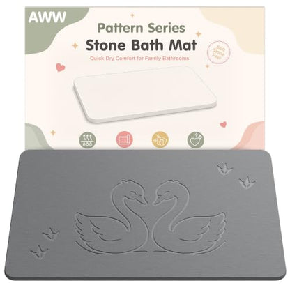 AWW Stone Bath Mat, Diatomaceous Earth, Swan Pattern | Quick-dry diatomaceous earth, One-piece stone mat, Non-slip underpad, Easy clean, animal pattern.