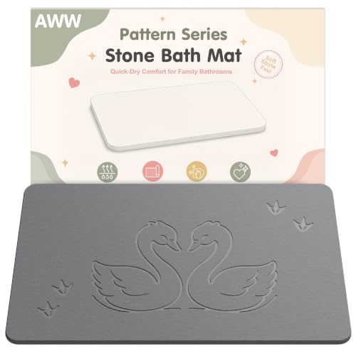 AWW Stone Bath Mat, Diatomaceous Earth, Swan Pattern | Quick-dry diatomaceous earth, One-piece stone mat, Non-slip underpad, Easy clean, animal pattern.