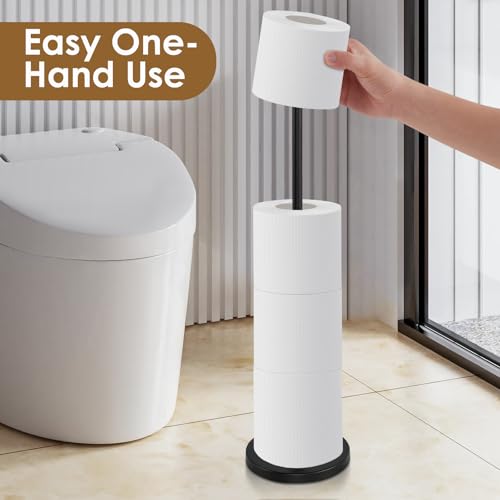 Toilet Paper Holder Stand with Reserve Function,Matte Black,Sturdy Metal | No Drilling,Easy to Install Free Standing Toilet Paper Holder,Rustproof Toilet Paper Holder Free Standing with Non-Slip Base