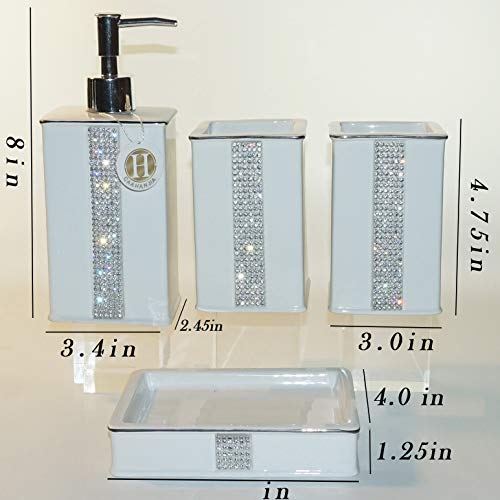 Bathroom Accessories Set 4 Pcs-Ceramic Gift Set Soap Dispenser Pump & Toothbrush Holder & Tumbler Cup & Soap Dish - Bathroom Home Decor Clearance, Countertop Vanity Organize(12 Ounce White) - size: 12 Ounce White