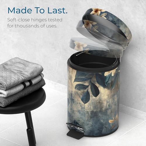 Sanilo Small Bathroom Trash Can with Lid [1.3 Gallon] - Lidded Tiny Trashcan for Garbage - Mini Metal Bin with Soft Closing Mechanism - Bath Room Accessoire Wastebin with Inner Bucket (Lilybud) - color: Lilybud