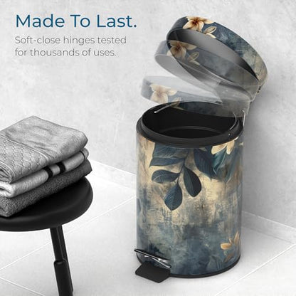 Sanilo Small Bathroom Trash Can with Lid [1.3 Gallon] - Lidded Tiny Trashcan for Garbage - Mini Metal Bin with Soft Closing Mechanism - Bath Room Accessoire Wastebin with Inner Bucket (Lilybud) - color: Lilybud