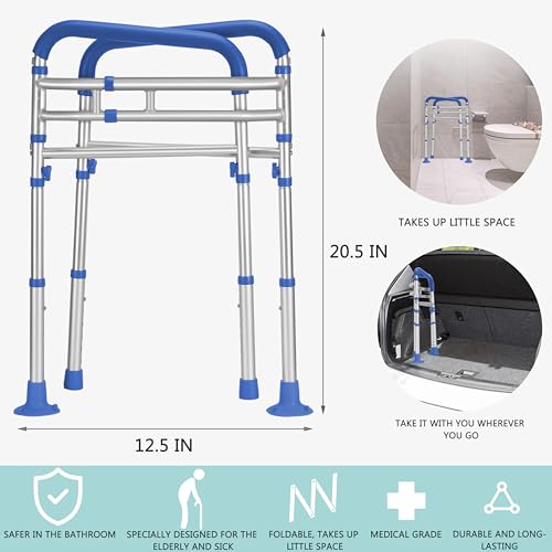 Lianjindun Toilet Safety Rails, 350 lbs, Adjustable Height & Width | Fits Most Toilets, Foldable Design, 350 Lbs Capacity, Aluminum Toilet Frame, Toilet Handles for Seniors, Disabled, Handicap - color: Dark Blue