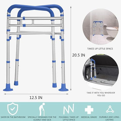 Lianjindun Toilet Safety Rails, 350 lbs, Adjustable Height & Width | Fits Most Toilets, Foldable Design, 350 Lbs Capacity, Aluminum Toilet Frame, Toilet Handles for Seniors, Disabled, Handicap - color: Dark Blue