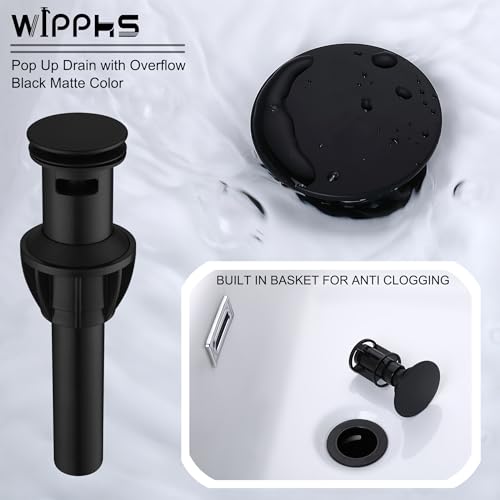 3 Hole Bathroom Faucet Matte Black, 2 Handle 8 inch Widespread Bathroom Sink Faucet with Pop Up Drain and cUPC Supply Hose, Black Bathroom Vanity Faucet 3 Hole WI37151BK | 2 Handle Sink Faucet with Pop Up Drain and cUPC Supply Hose, Stainless Steel Square