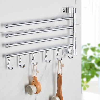 ZHOUXIAO Modern Swing Out Towel Bar Holder with Hooks for Bathroom and Kitchen/Swivel Multiple Towel Rack, Towel Bar Folding Arm Swivel Hanger Bathroom Storage Wall Mounted 5Bars