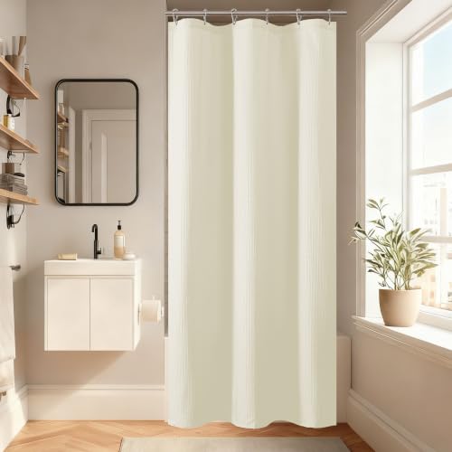 Aiyufeng Waterproof Fabric Shower Curtains for Bathroom，Dot Like Embossed Textured Soft Polyester Cloth Stall Shower Curtain，Hotel Luxury Quality Machine Washable，36Wx72L，Cream - color: Cream, size: 36"W x 72"L (Pack of 1)