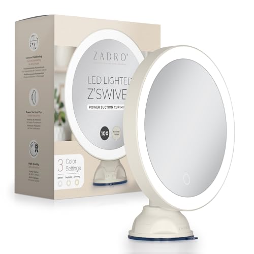 Lighted Wall Mounted Suction Cup Makeup Mirror with 10X Magnification - color: Neutral