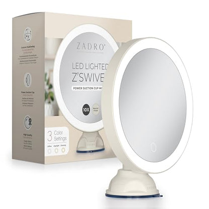 Lighted Wall Mounted Suction Cup Makeup Mirror with 10X Magnification - color: Neutral