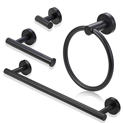 4 Pieces Bathroom Hardware Set-Towel Ring-Toilet Paper Roll Holder-Towel Hooks-Towel Bar Sets Heavy Duty SUS 304 Stainless Steel Wall Mount Bathroom Accessories,Matte Black - color: Matte Black-4