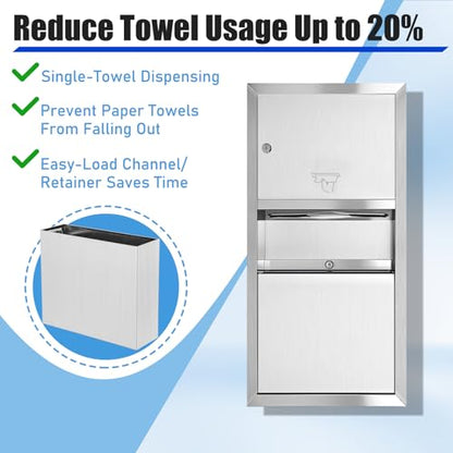Recessed Paper Towel Dispenser, 28 x 14 x 4.13 Inch | with Waste Can, Classic Stainless Steel, Receptacle Wall-mounted, for Bathroom Commercial Restrooms - style: Recessed