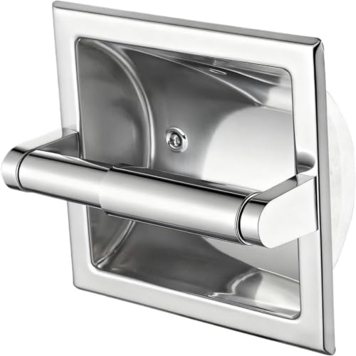 Recessed Toilet Paper Holder, Stainless Steel Toilet Roll Holder Silver | Tissue Dispenser Wall Mount for Bathroom Space Saving Design with Mounting Bracket - color: Silver