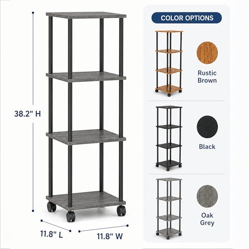 4-Tier 38.2" Tall Oak Grey Bathroom Shelving Unit with Wheels | Wood Finish, Metal Frame, Rolling Narrow Open Shelf Design, for Laundry Room, Kitchen, Living Spaces, Easy to Move - color: Oak Grey, size: 4-Tier