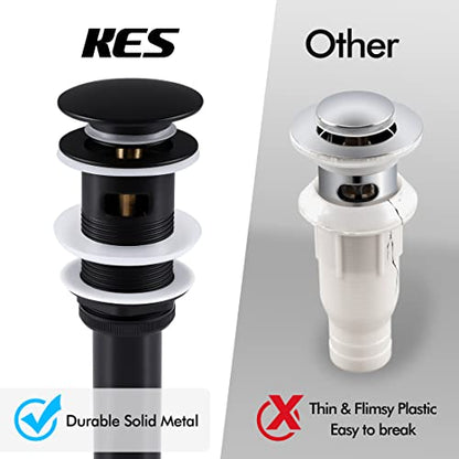 KES Bathroom Sink Drain with Overflow, Pop Up Drain Sink Stopper Matte Black, All Metal Brass and SUS304 Stainless Steel, S2008S62A-BK - color: Matte Black, style: With Overflow (Normal Cap)