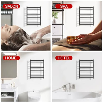 Electric Towel Warmer Rack,Heating Towel Warmer,Timer & Temperature Control,Wall-Mounted Plug-in for Bathroom,Gunmetal Grey,Stainless Steel,8-Bar(27.56x20.87x4.41in) - color: Round-matte Gungrey With Gold Top, size: 8 Bars