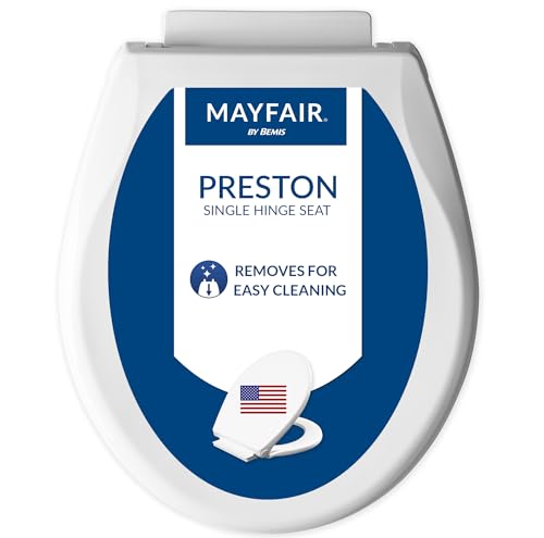 Mayfair Preston Easy to Clean Single Hinge Toilet Seat, Modern Slow Close Plastic Toilet Seat, Made in USA, Round, White - size: Round