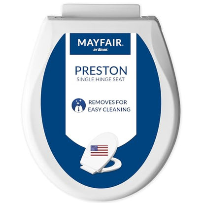 Mayfair Preston Easy to Clean Single Hinge Toilet Seat, Modern Slow Close Plastic Toilet Seat, Made in USA, Round, White - size: Round