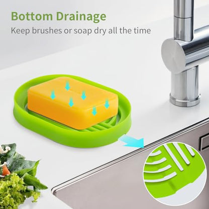 LOYATRO Bar Soap Holder for Shower Silicone Soap Dish for Bathroom Sink Soap Saver Bathtub Self Draining Soap Tray(C-Green,1) - color: C-green