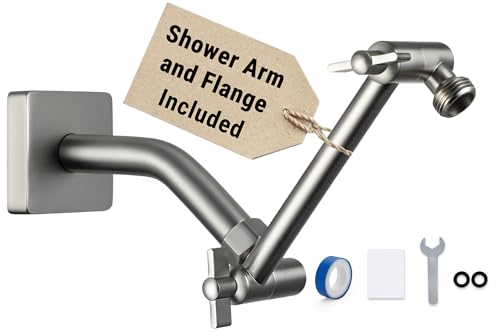 G-Promise 6 Inch Shower Extender with 6 Inch Arm and Flange(Brushed Nickel) | Solid Brass Construction, Height and Angle Adjustable, Standard Connection Thread, All Installation Tools Included - color: Brushed Nickel, style: 6 Inch