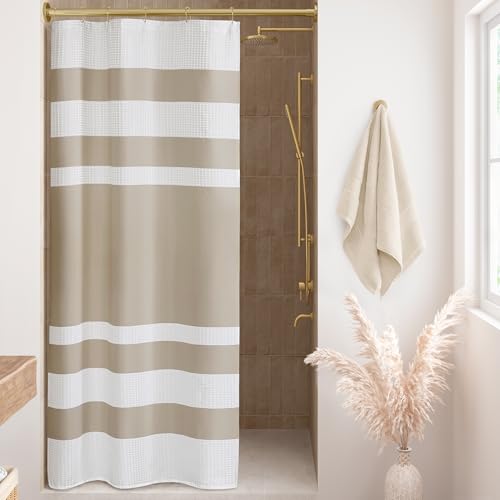 Madison Park Spa Waffle Weave Stall Shower Curtain, 36 x 72, Taupe | Striped, Pieced Fabric Design, 3M Scotchgard Moisture Management, Hotel Quality, Modern, for Bathroom, OEKO-TEX Certified - color: Stripe Taupe, size: 36"W x 72"L (Pack of 1)