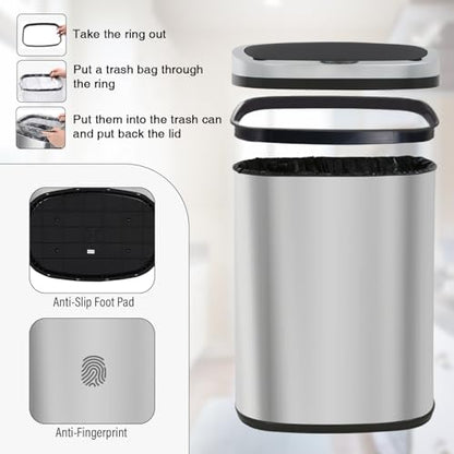 PayLessHere | 13 Gallon Stainless Steel Trash Can | Steel | Pack of 1 | Automatic Touchless Lid with Motion Sensor | Kitchen Garbage Can with Waterproof Design | for Home, Office, Bathroom - color: Stainless Steel