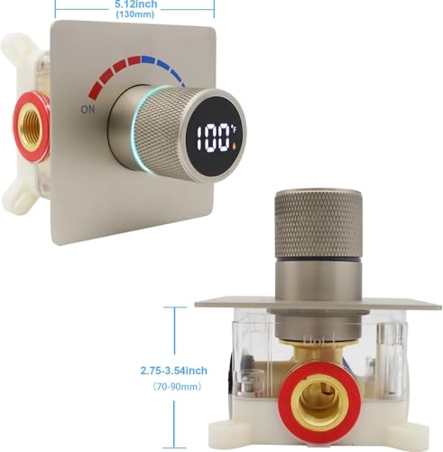 6 Inch Digital Display Shower Head System 6 Inch Head with Valve Shower System with Valve Bathroom Bath System （Brushed Nickel） - color: Brushed Nickel, style: 6 "shower head