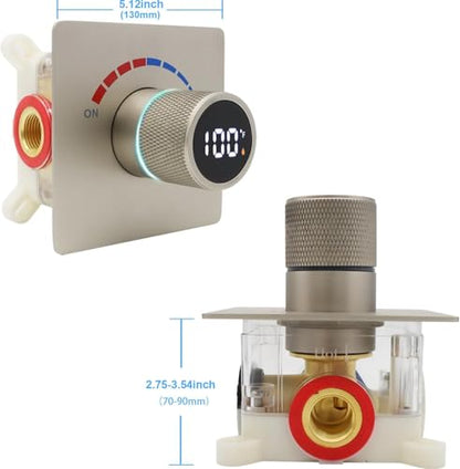 6 Inch Digital Display Shower Head System 6 Inch Head with Valve Shower System with Valve Bathroom Bath System （Brushed Nickel） - color: Brushed Nickel, style: 6 "shower head