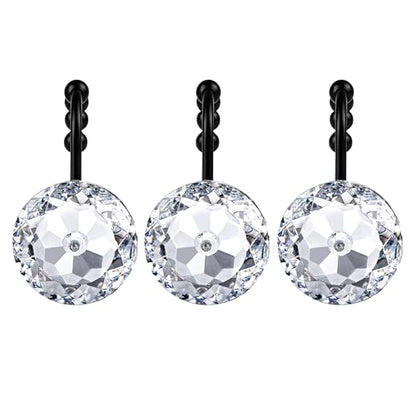 Sunlit Luxury Design Round Clear Diamond Crystal Gem Bling with Glide Balls Shower Curtain Hooks with Black Hooks, Rust Proof Metal Rhinestones Glam Shower Curtain Rings, Set of 12 - color: Clear With Black Hooks