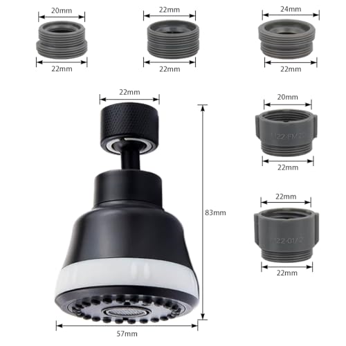 Faucet Aerator Faucet Sprayer Attachment, Kitchen Faucet Head Replacement with 4 Spray Modes, 360° Swivel Faucet Extender Anti-Splash Sink Sprayer Faucet Nozzle Head (Diamond, Black) - color: Black, style: Diamond