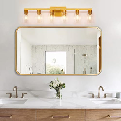 Gold 6 Light Bathroom Vanity Light Brush Gold Bathroom Light Fixtures Brass Vanity Lights for Bathrrom Large Wall Sconce with Clear Glass Shade E26 Socket - color: Gold, size: 6 Light