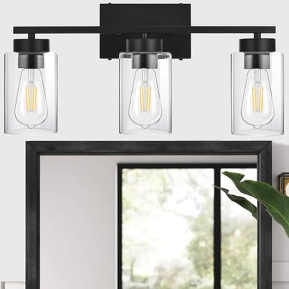 3-Light Bathroom Vanity Light, Modern Black Wall Lights with Clear Glass Shades, Bathroom Wall Sconce Lamp for Mirror Living Room Bedroom Hallway - color: 3 Light Black-Small