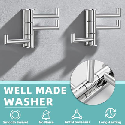 Foldable Wall Hooks with 3 Swivel Arms, 2 Pack, Polished Chrome | 304 Stainless Steel Swivel Towel Hooks, Heavy Duty 11 lbs, Bathroom, Kitchen Use, Space-saving Towel Storage, Wall Mounted - color: Polished Chrome, size: 2 Pack
