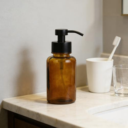 15 oz Amber-Tinted Thick Glass Foaming Soap Dispenser, Refillable Foaming Soap Dispenser with Black Rust-Proof Foam Pump, Suitable for Bathrooms and Kitchens (1, Amber) - color: Amber