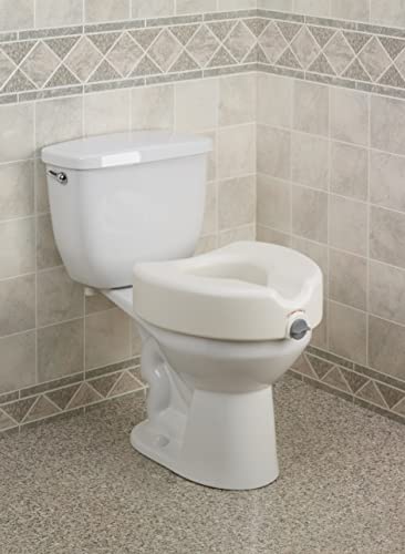 Drive Medical 12014 Premium Raised Toilet Seat with Lock, Elongated, White | Raised Toilet Seat Includes Lock for Secure, Comfortable Everyday Bathroom Support, Elongated Seat Design