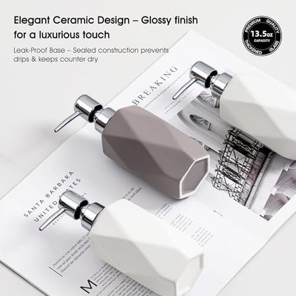 Soap Dispenser, 13.5oz Ceramic Soap Dispenser Bathroom for Kitchen & Bathroom Set of 2 (White, 2 Pack) - color: White X 2